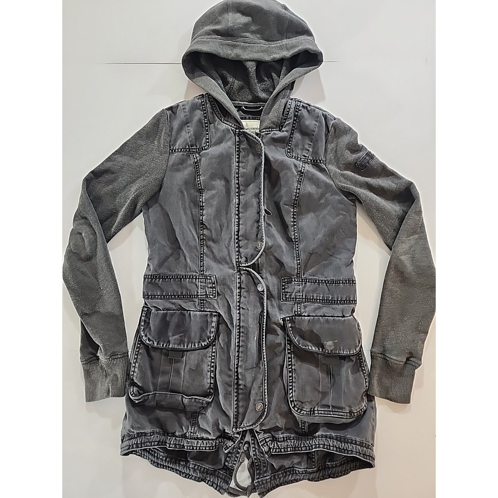 Abercrombie Fitch Utility Outwear Hooded Fish Tail Jacket Womans Medium Gray